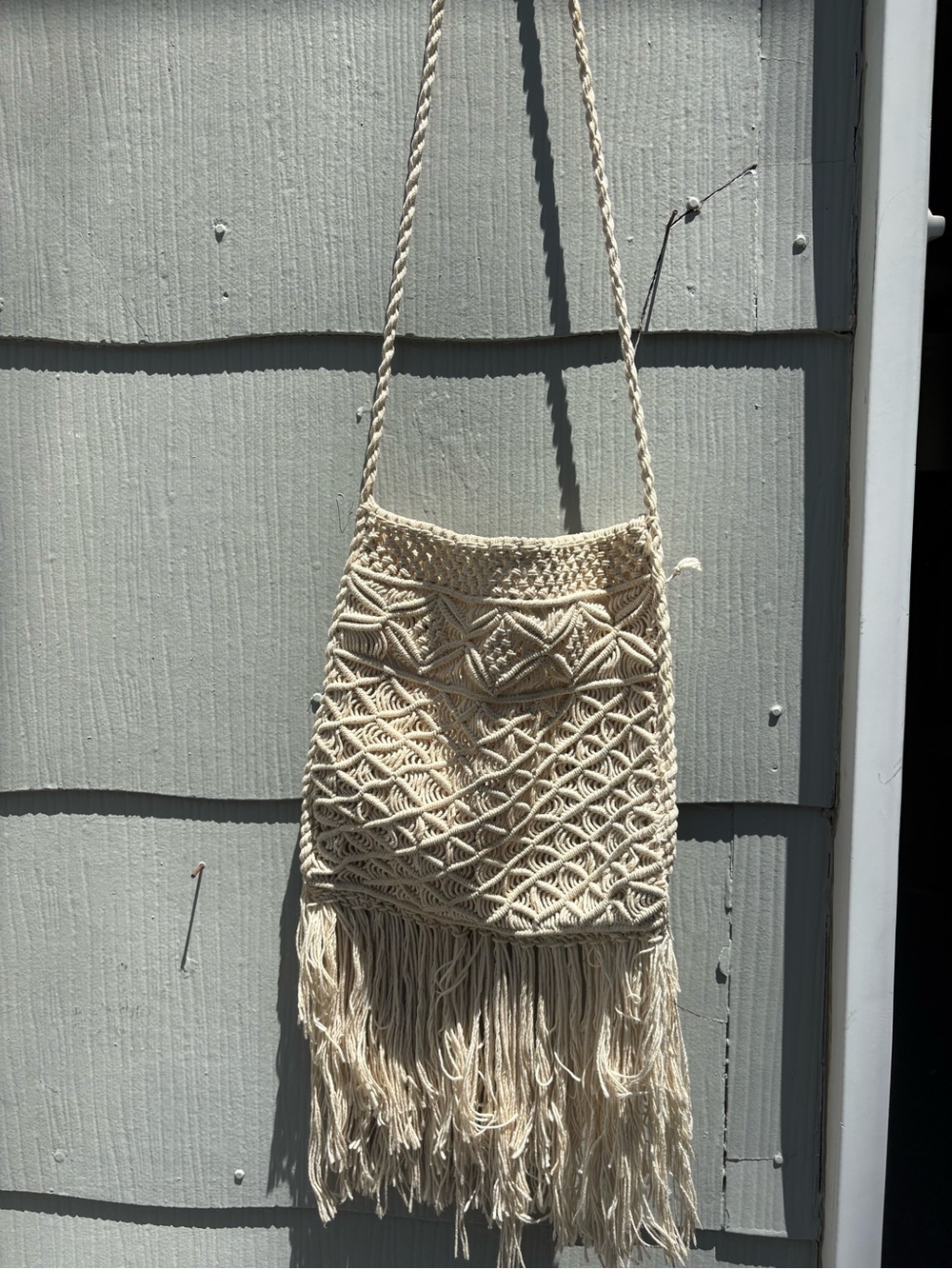 Boho Cream Macramé Fringe Crossbody Bag